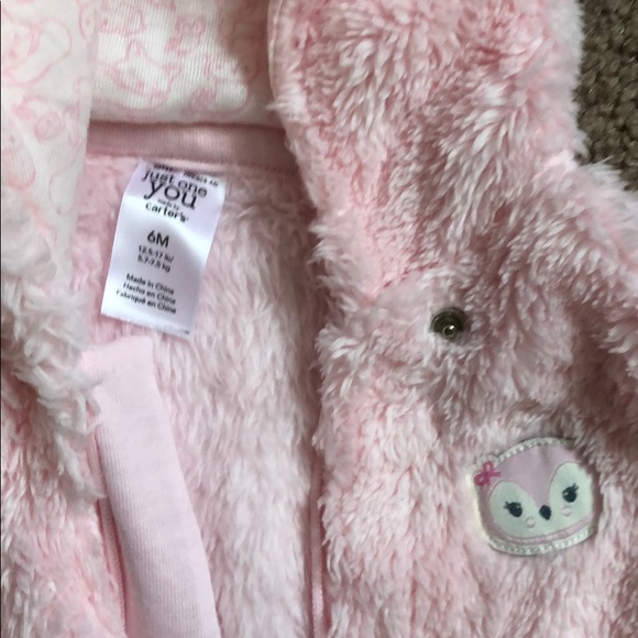 Fuzzy pink hooded onesie zip up. Never used - Picture 2 of 4